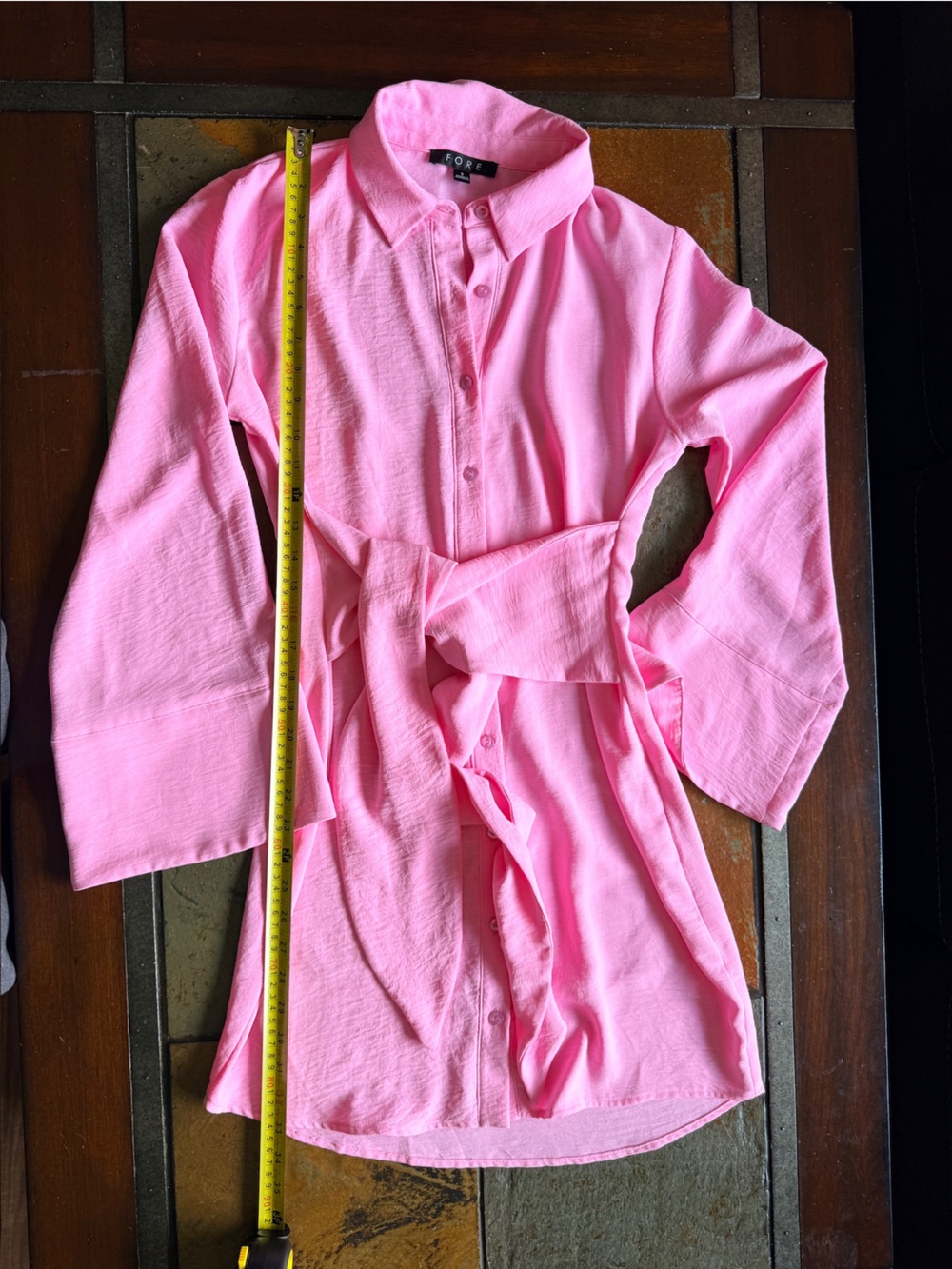 Fore Barbie pink hippy dress flare sleeves wide collar belt designer style small
